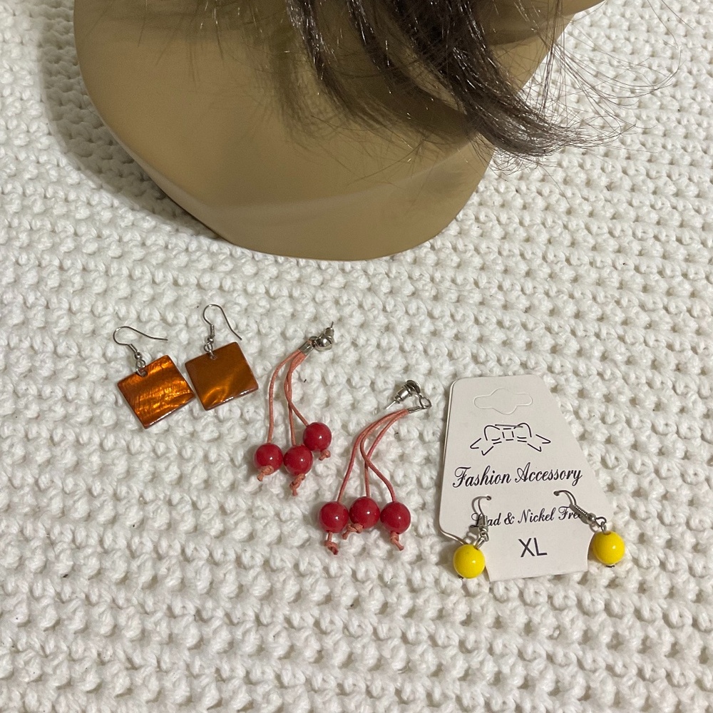 lot of 3 vintage earrings bundle burgundy brown yellow